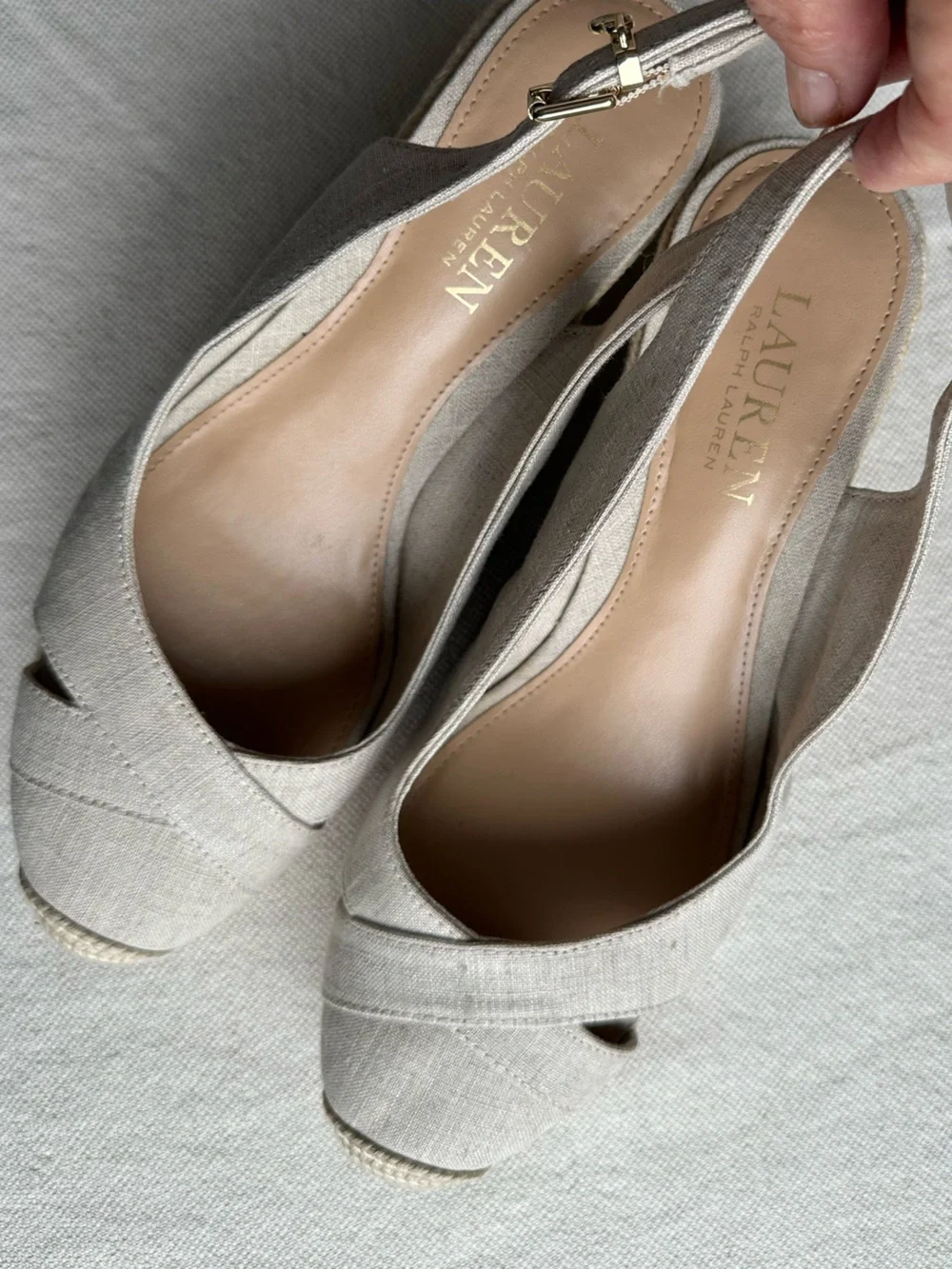 Ralph Lauren Beige Linen Slingback Flats